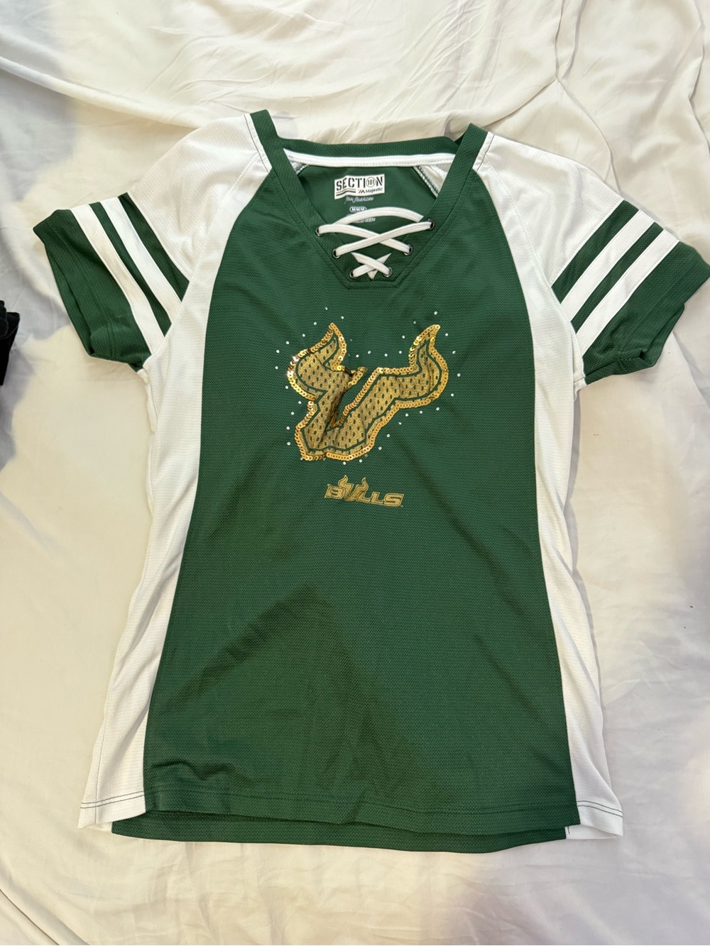 Green Lace-Up Women’s Jersey Top with Gold Accent